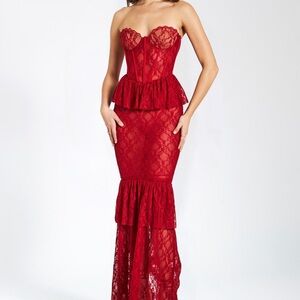 Miss Circle Quennell Burgundy Lace Corset Maxi Dress